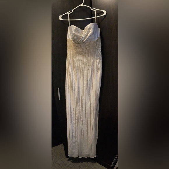 Embroidered White Strapless Dress Gown - Picture 2 of 4